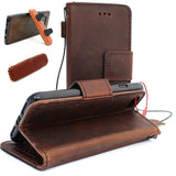 Genuine Dark Soft Leather case for iPhone 7 cover wallet credit cards holder book Removable handmade luxury rubber + Magnetic Car Holder Davis