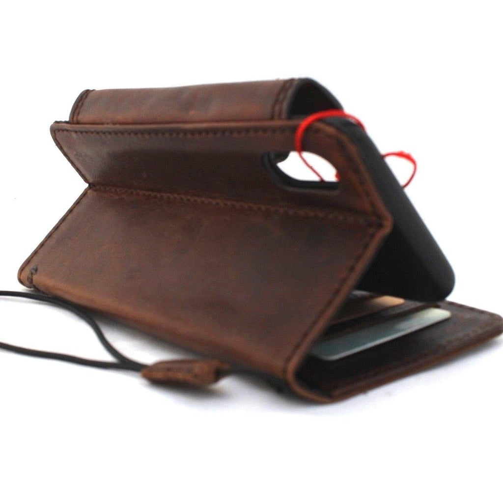 Handmade genuine oiled leather iPhone XS Max wallet case with soft holder, vintage retro style, full handmade craftsmanship.