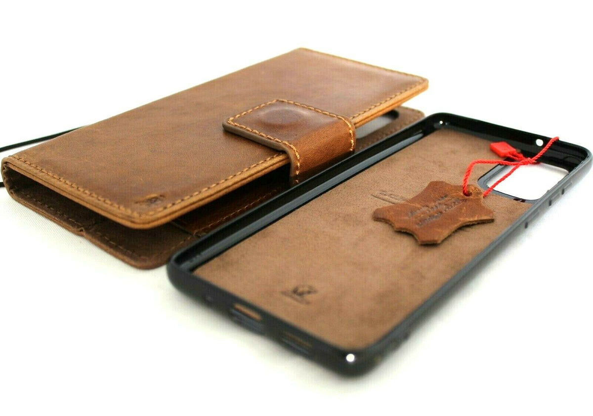 DavisCase full leather book wallet case for Samsung Galaxy S20 Plus with removable slots, rubber window, and wireless charging feature