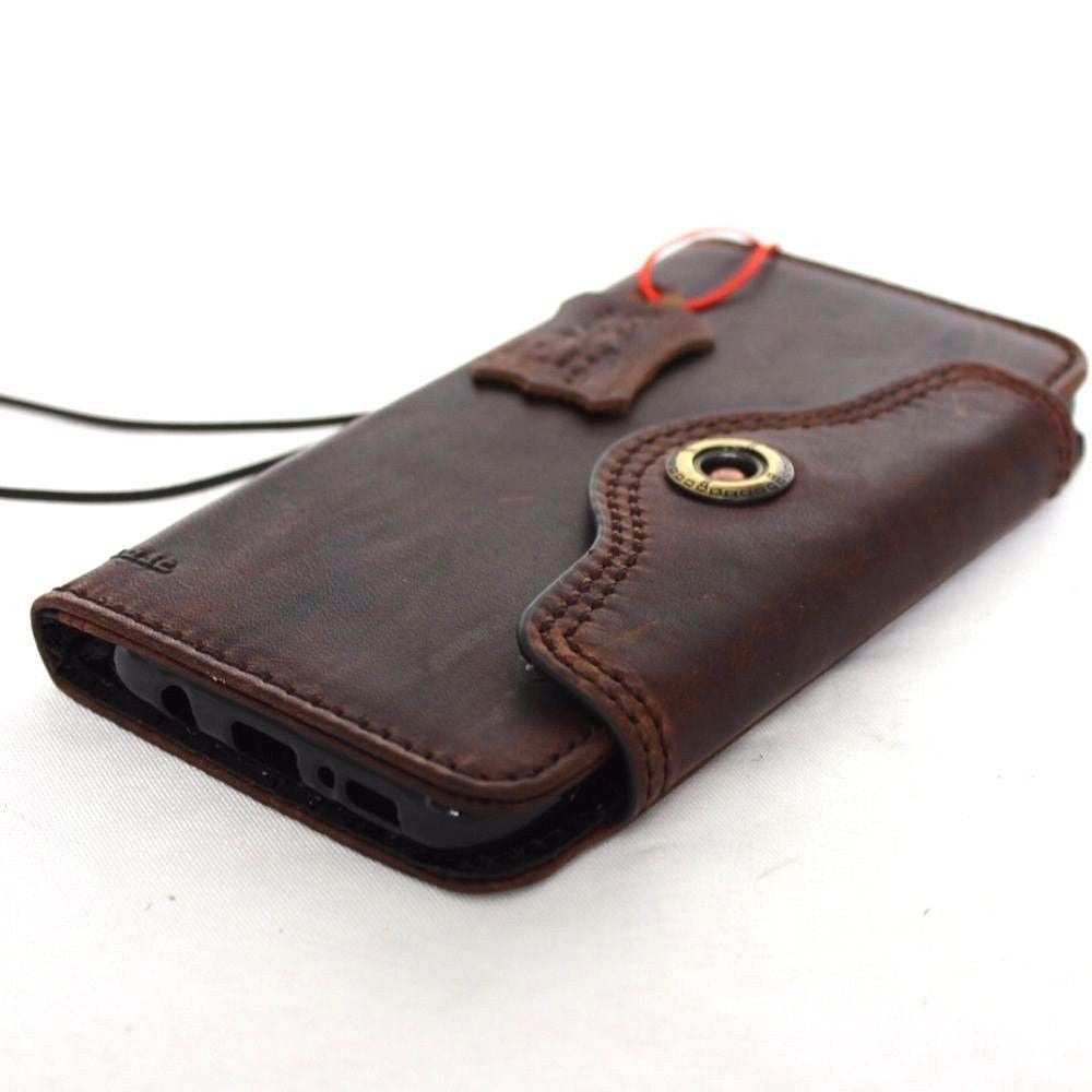 Vintage genuine leather hard case for Samsung Galaxy S8 Plus, handmade leather wallet book cover with Tictac bracket.