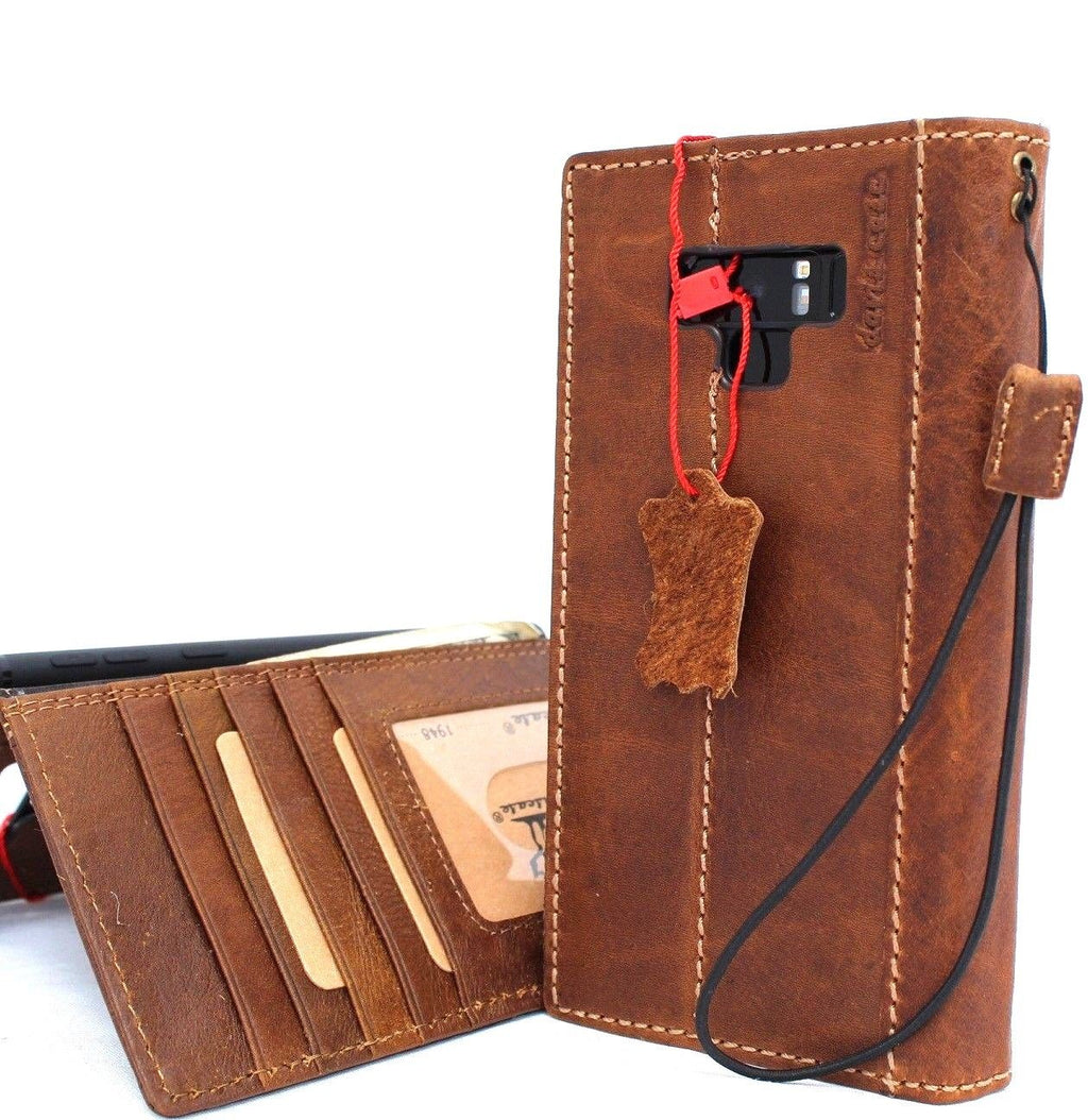 Genuine vintage tan leather phone case for Samsung Galaxy Note 9 with card slots and soft holder cover, handmade by Jafo Daviscase.