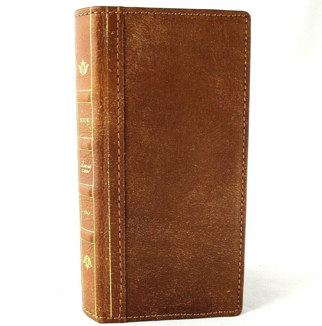 Genuine leather Samsung Galaxy S20 Ultra 5G wallet case by DAVISCASE with card slots, wireless charging window, tan color.