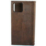 Genuine Soft Leather Case For Apple iPhone 12 Pro Max Wallet Vintage Credit Cards Slim Dark Brown Cover Top Grain DavisCase