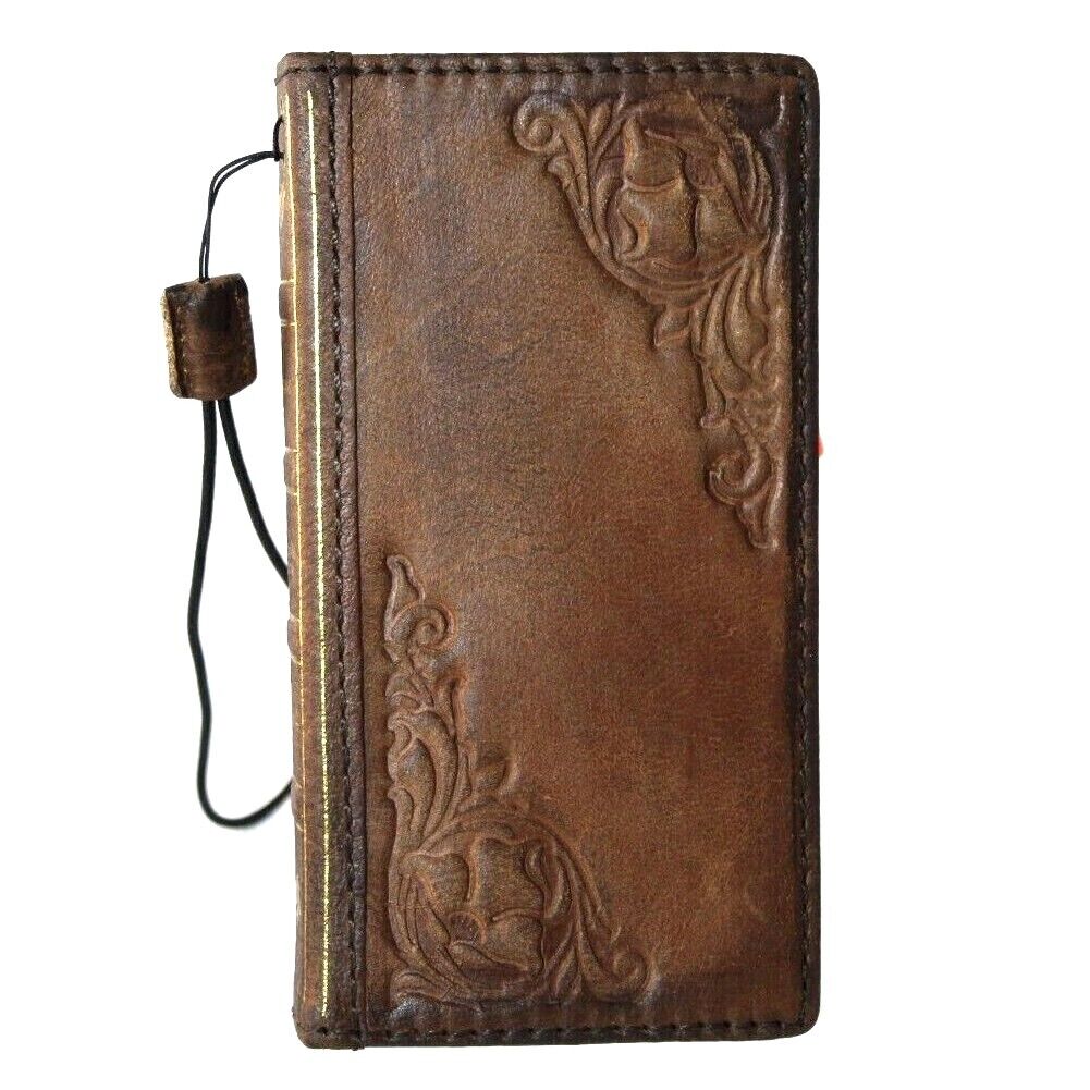DavisCase genuine leather phone wallet case for iPhone models 11 to 15 Pro Max, vintage handcrafted with card slots and full grain leather.