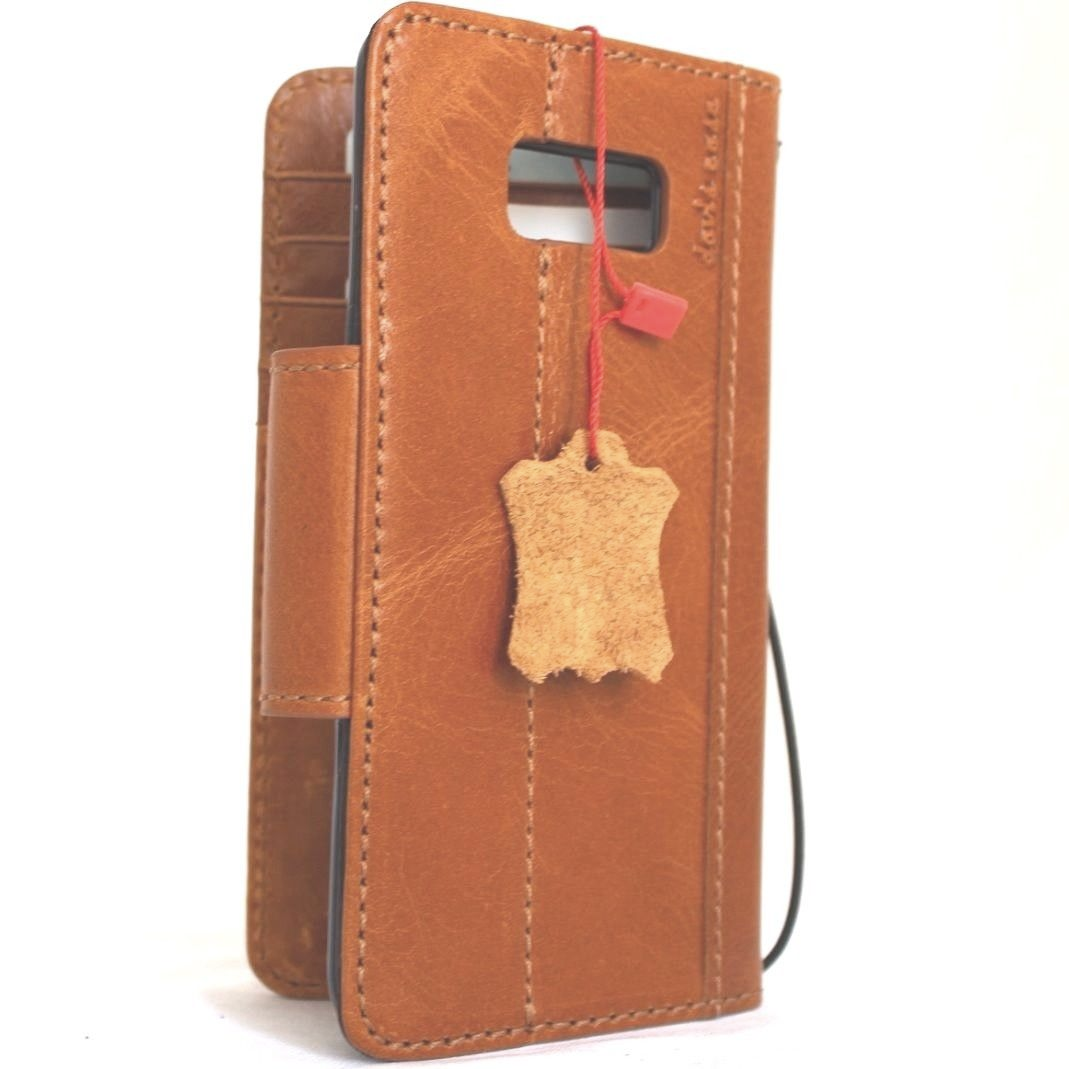 Light brown genuine vintage leather wallet phone case for Samsung Galaxy S8 Plus with card slots, slim design, handmade by DavisCase