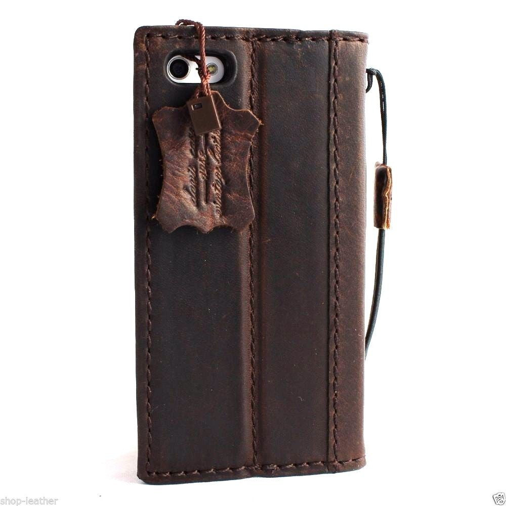 Handmade genuine leather flip case for iPhone 5s/5c with card slots, crafted by DAVISCASE, featuring a luxurious book-style design.