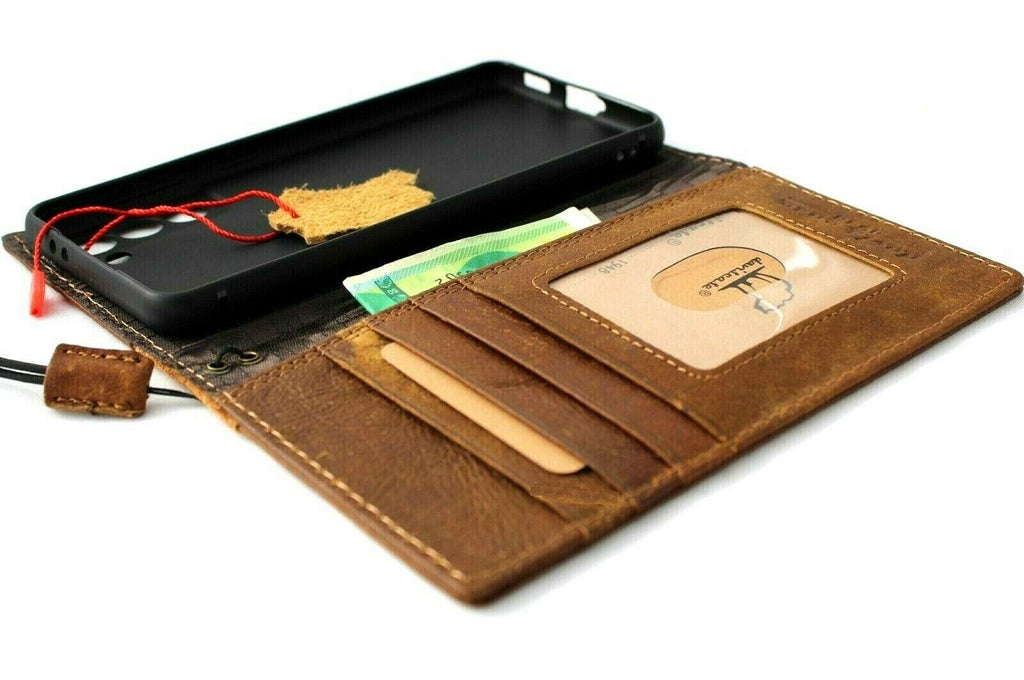DavisCase genuine leather wallet case for Samsung Galaxy S21 with card slots, ID window, suede design, slim tan finish