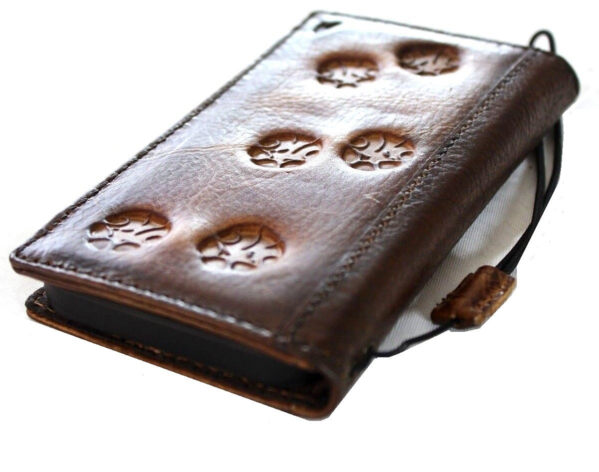 Genuine leather phone case for Samsung Galaxy S22, S21, S20 Ultra, Note 10, A71, A51, A12, with vintage paw elephant design by DAVISCASE
