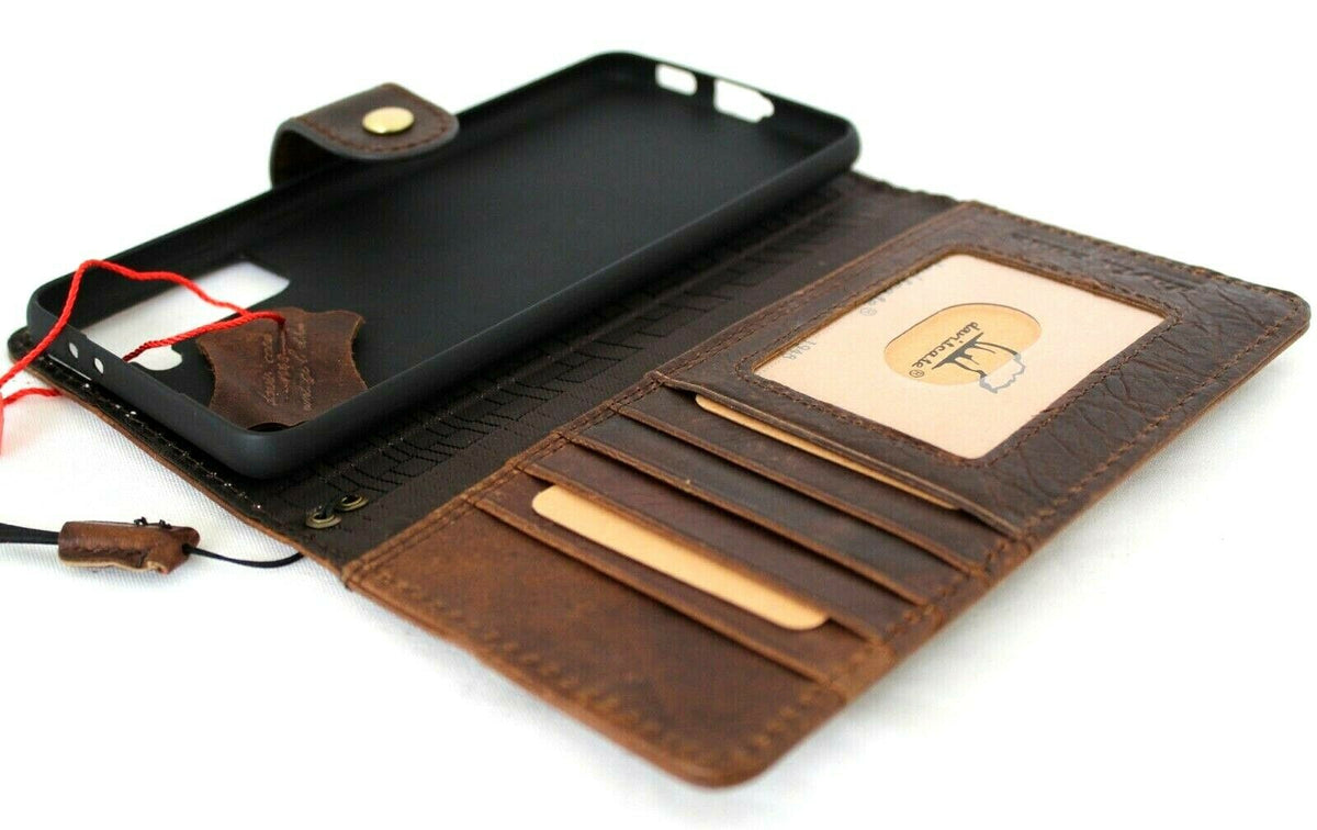 Genuine vintage leather Samsung Galaxy S21 Plus case by DAVISCASE with soft wallet cover, card holder, and ID window.