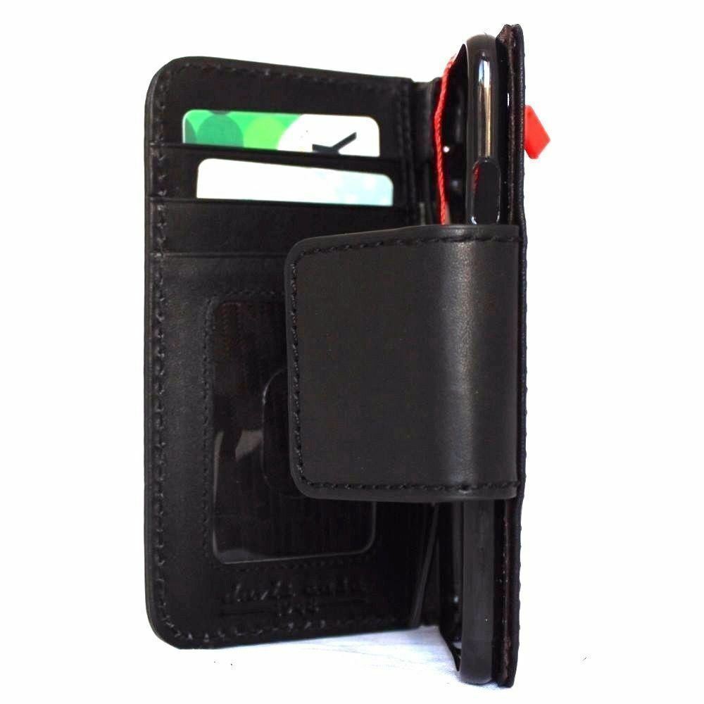 DavisCase genuine black leather iPhone SE 2 2020 wallet cover with card slots, magnetic closure, soft interior, compatible with wireless charging