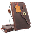 Dark genuine Italian leather wallet case for Samsung Galaxy S9, handmade with oiled finish, compatible with wireless charging.