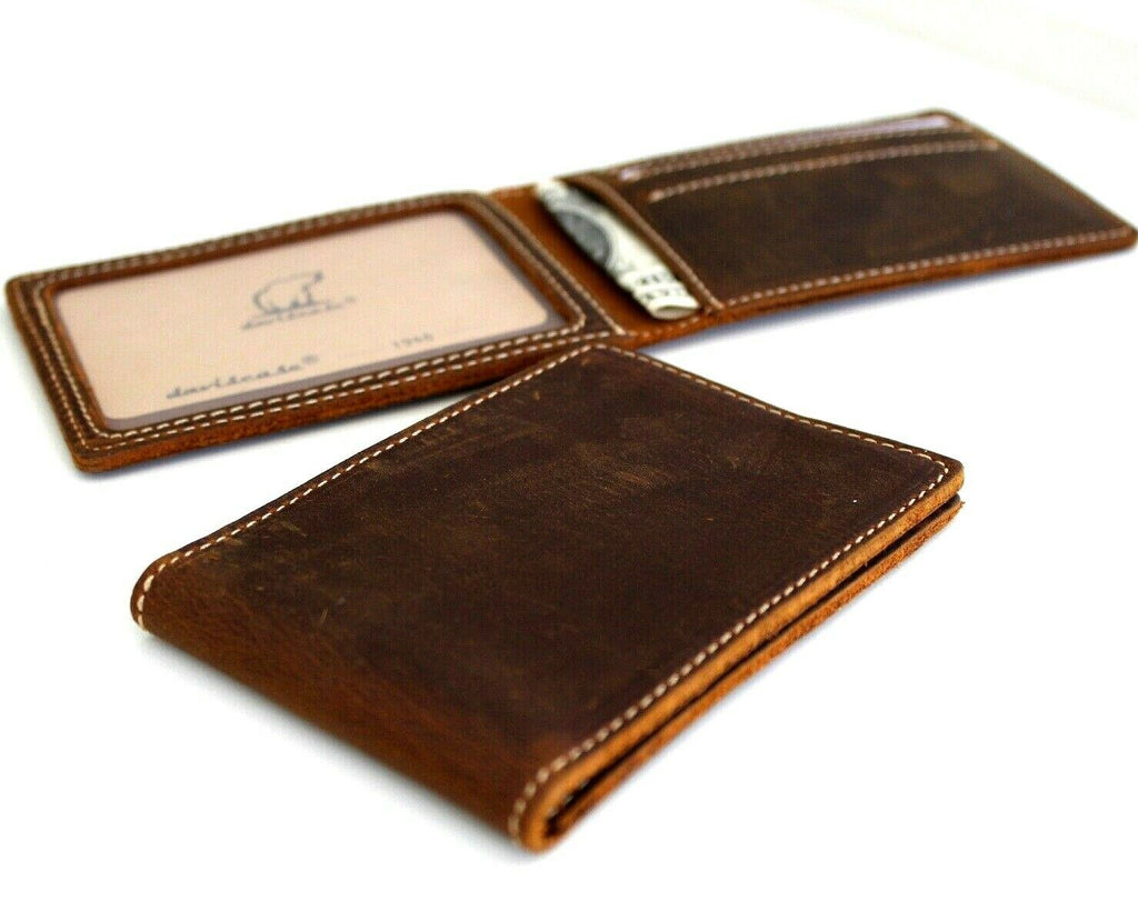 Men's genuine leather wallet by DAVISCASE with slim design, credit card slots, ID window, handmade, retro oiled finish.