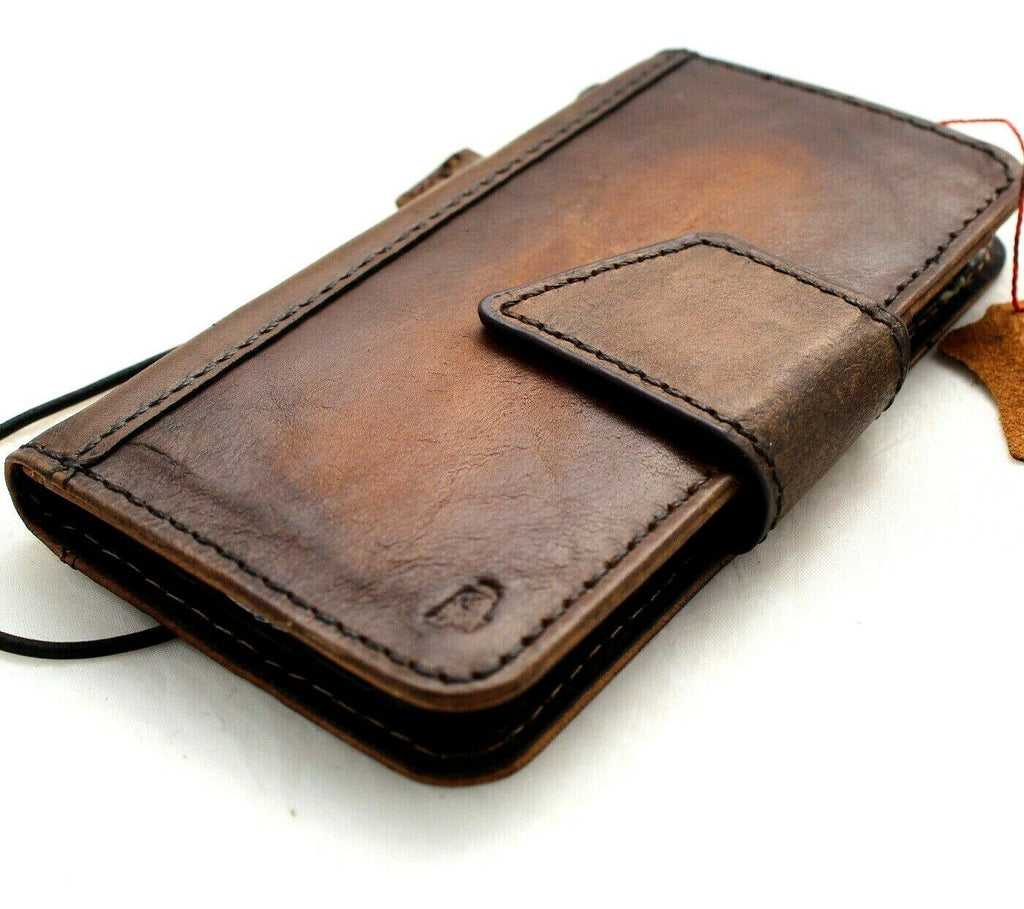 Genuine leather iPhone 13 Mini case by DAVISCASE with vintage design, magnetic closure, slim wallet style, soft handmade cover