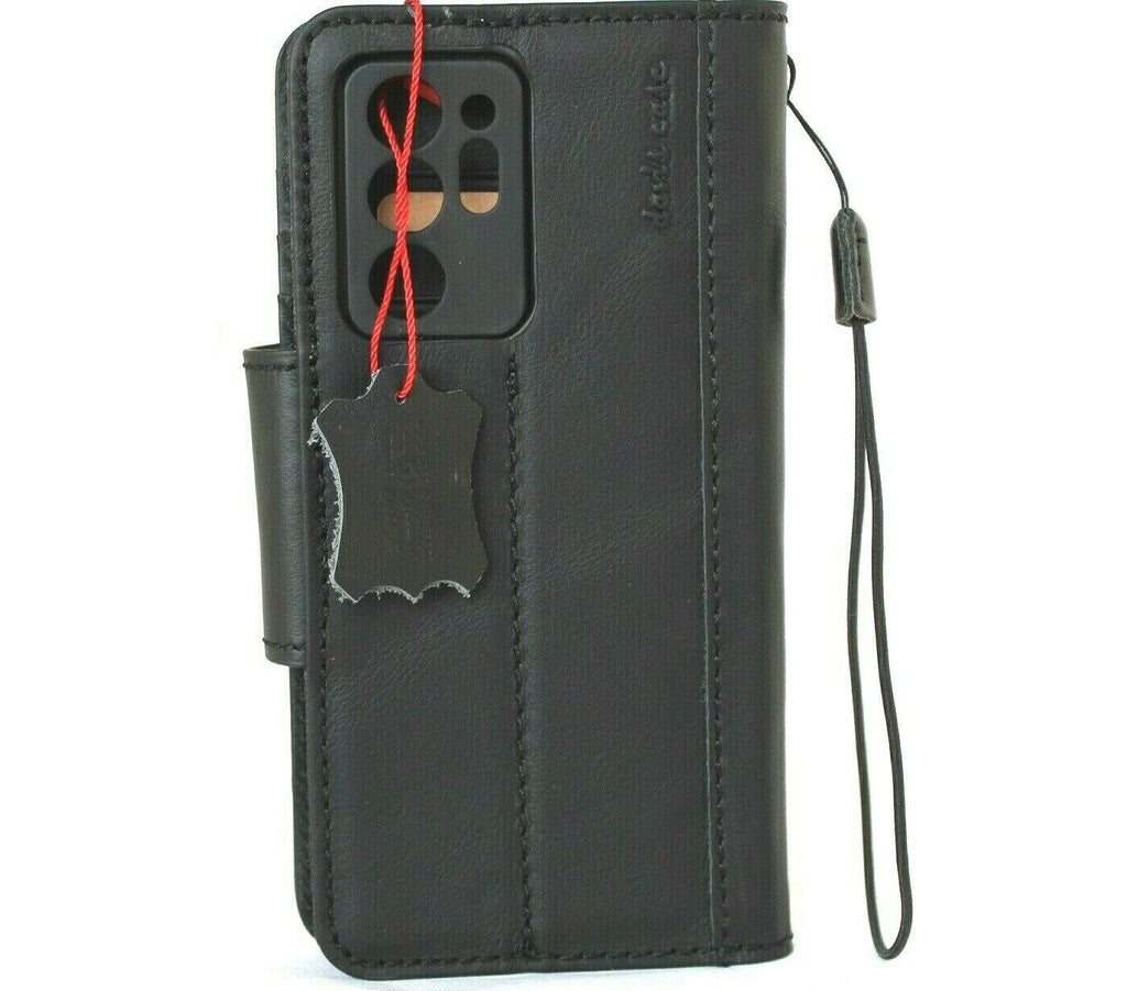 Genuine black leather Samsung Galaxy Note 20 Ultra 5G wallet case with card slots, ID window, and magnetic closure by DavisCase