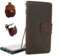 Genuine full leather Samsung Galaxy Note 10 wallet case with removable strap, soft book design, handmade, includes AirPods 2.