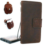 Genuine full leather case for Samsung Galaxy Note 10 soft book wallet cover rubber Handmade Removable strap + Airpods 2