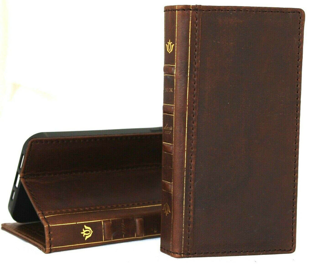 Vintage genuine leather iPhone 12 Pro Max case with Bible book design, ID window, credit card slots, soft slim fit by DAVISCASE