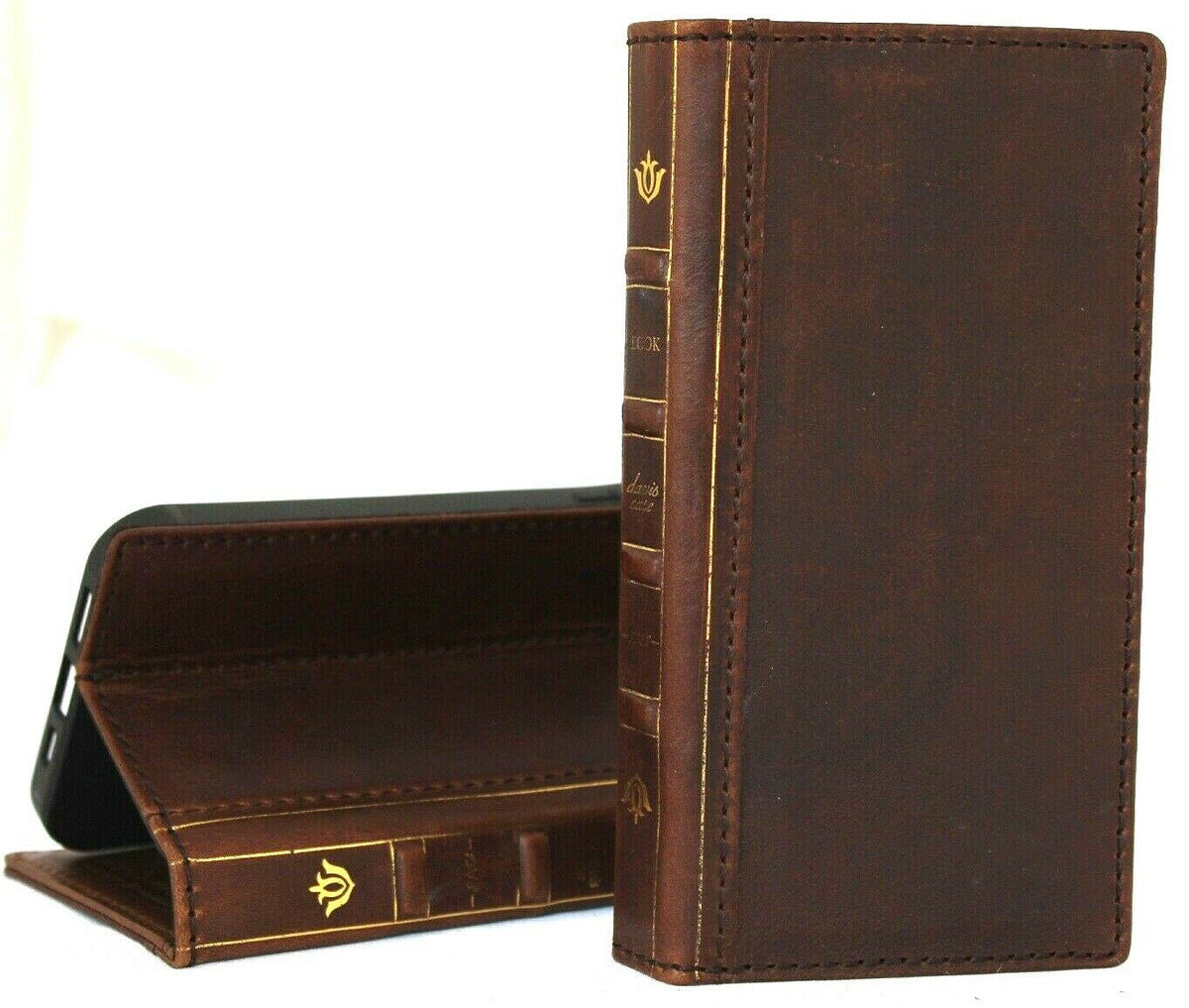 Vintage genuine leather iPhone 12 Pro Max case with Bible book design, ID window, credit card slots, soft slim fit by DAVISCASE