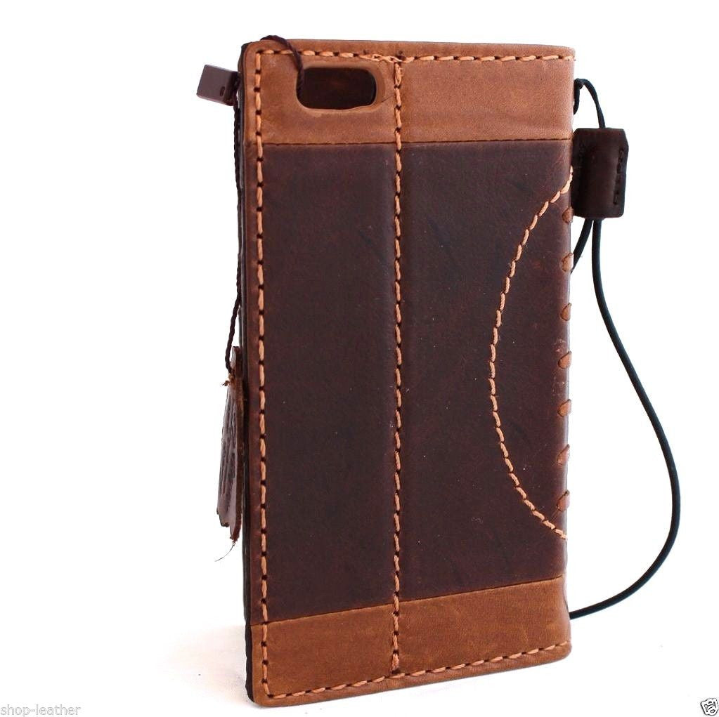 Handmade genuine Italian leather iPhone 6/6s case with wallet credit holder, featuring a sleek, classic design and card slots.