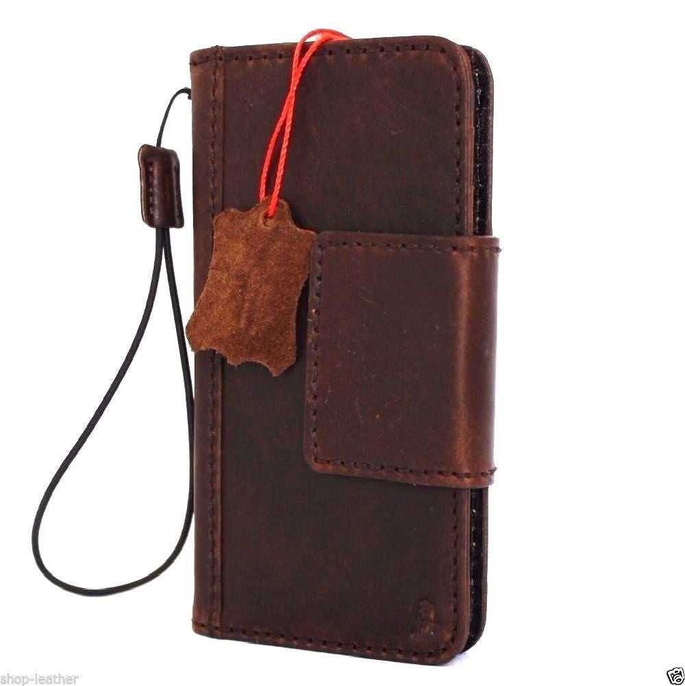 Handmade brown genuine Italian leather wallet case for Samsung Galaxy S8 Plus with magnetic strap and book-style design.
