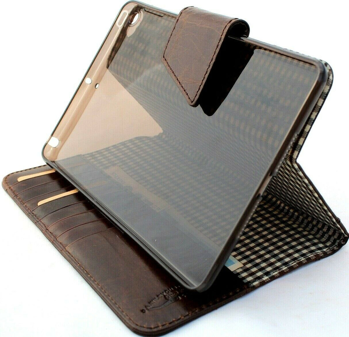 Genuine leather iPad Mini 5 case by DAVISCASE with card slots, handmade design, rubber accents, for Apple iPad mini 5 (2019).