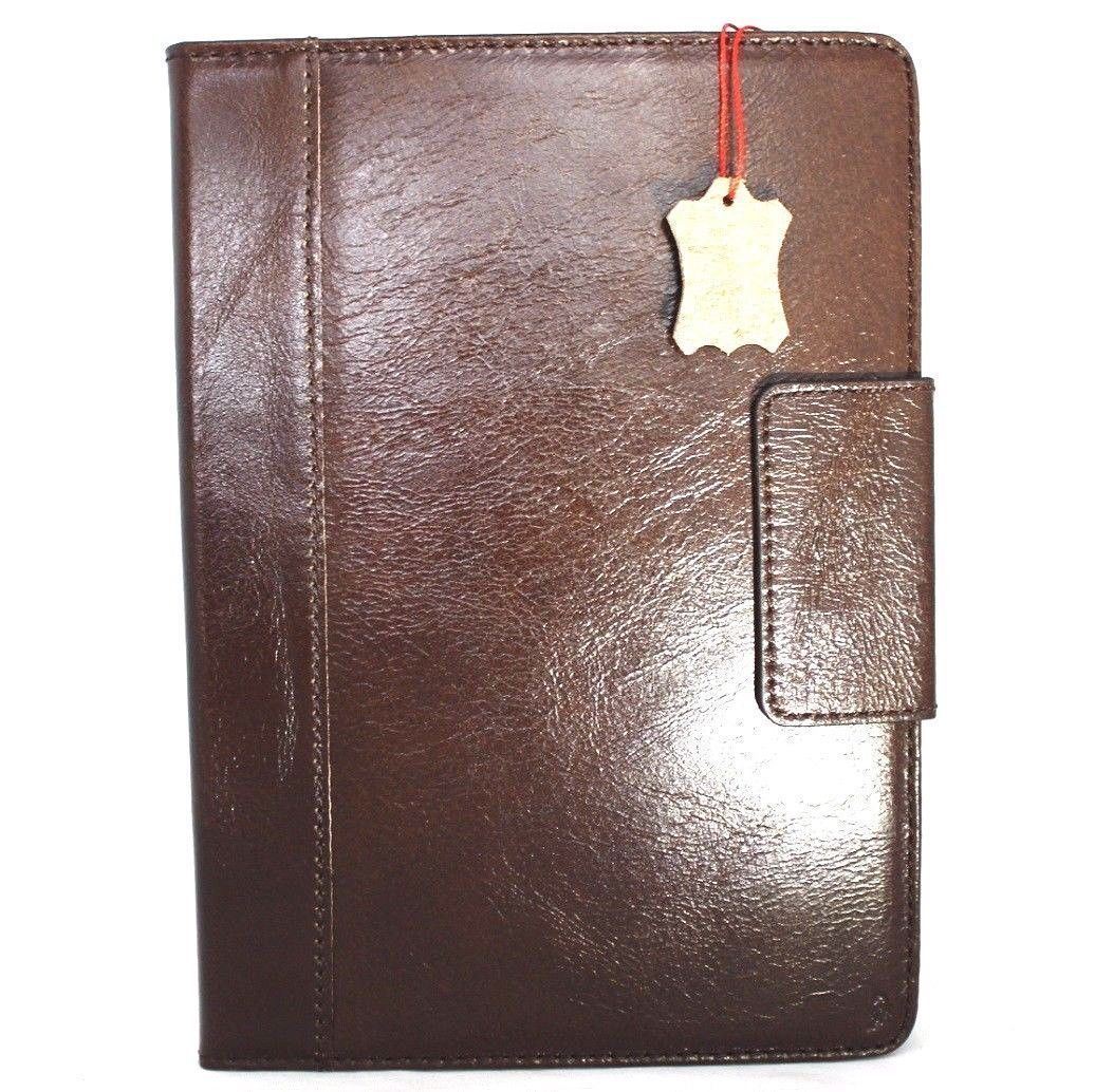 Brown genuine leather iPad 9.7 case by DAVISCASE with magnetic closure, card slots, slim design, compatible with 2017 and 2018 models