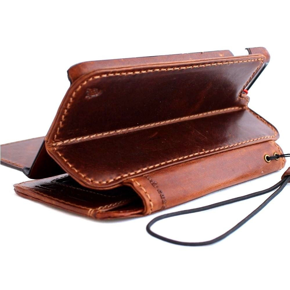 Handmade genuine leather iPhone 6s Plus case with removable wallet cover, credit card slots, ID window, slim design, magnetic closure.