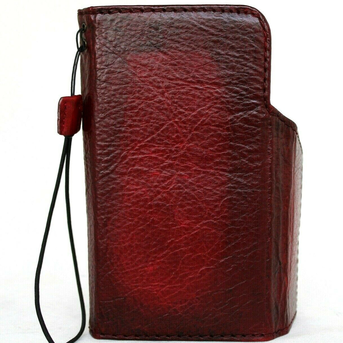 Wine red genuine leather wallet case for Apple iPhone 13 Pro Max with credit card slots, soft cover, handmade by DAVISCASE.