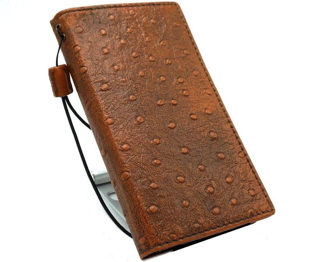 Genuine leather Google Pixel 7 Pro case by DAVISCASE with book-style wallet design, retro stand, luxury ostrich texture, wireless charging