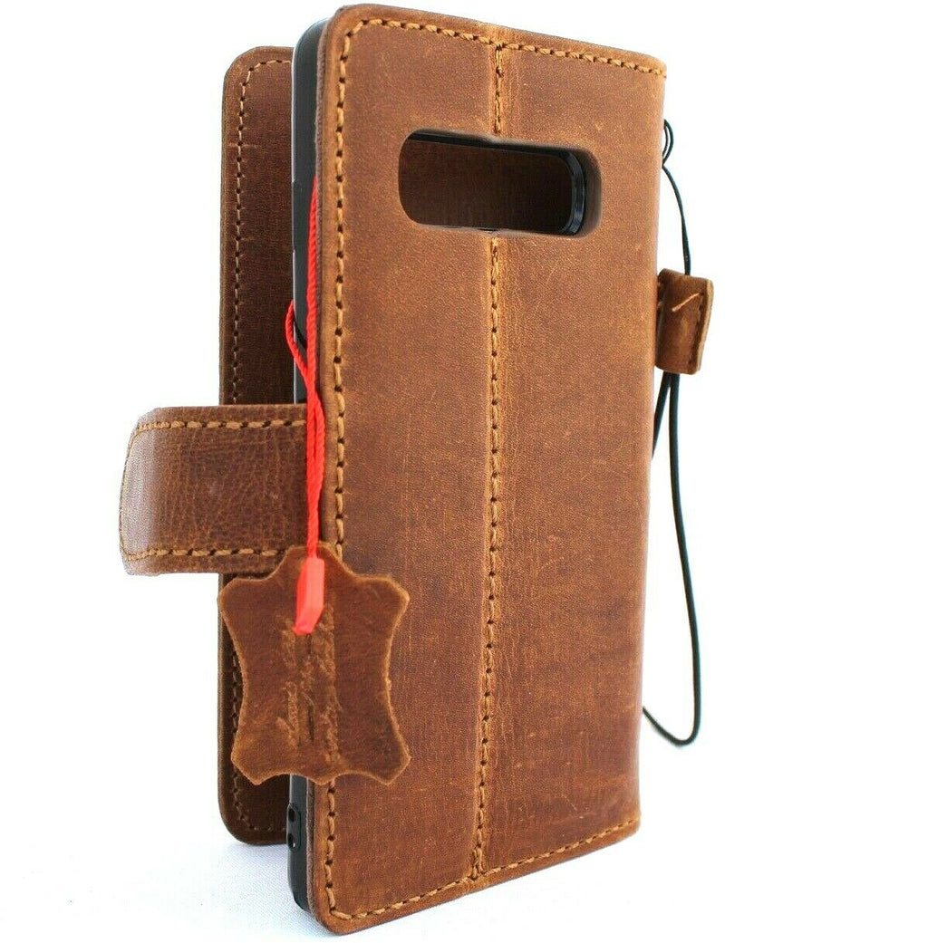 Genuine leather Samsung Galaxy S10 wallet case by DAVISCASE with card slots, rubber window, magnetic closure, and slim flip design