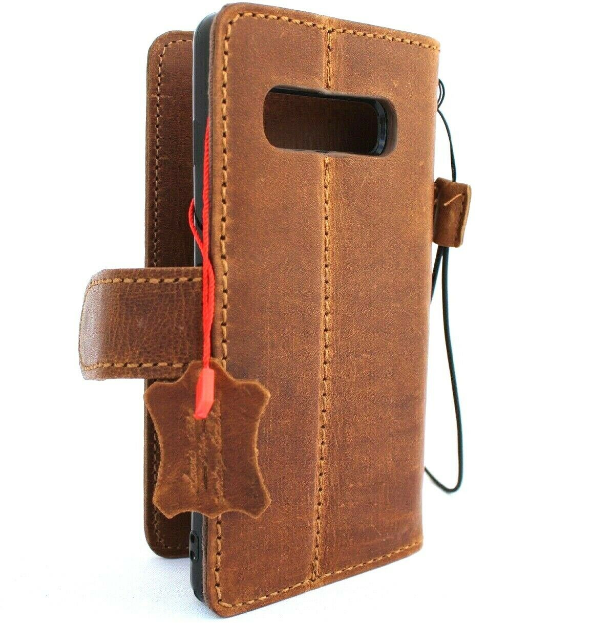 Genuine leather Samsung Galaxy S10 wallet case by DAVISCASE with card slots, rubber window, magnetic closure, and slim flip design
