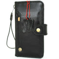 Handmade black leather iPhone 12 Pro case with vintage style, ID window, credit card slots, soft full grain cover by DAVISCASE