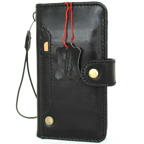 Echtes natürliches schwarzes Lederetui für Apple iPhone 12 PRO, Buch-Brieftasche, Vintage-Stil, Ausweisfenster, Kreditkartenfächer, weiche Abdeckung, vollnarbig, Davis