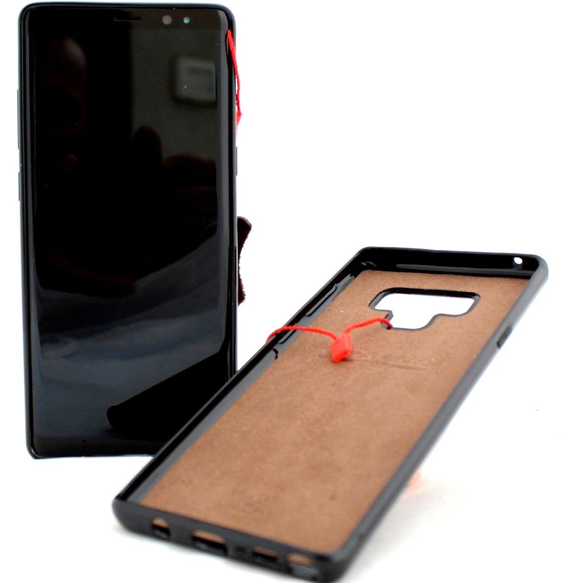Genuine leather Samsung Galaxy Note 9 book cover case with soft magnetic closure, vintage slim design and rubber accents.