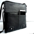 Mens black leather shoulder bag by DAVISCASE featuring a classic messenger style with crossbody strap and sleek design.