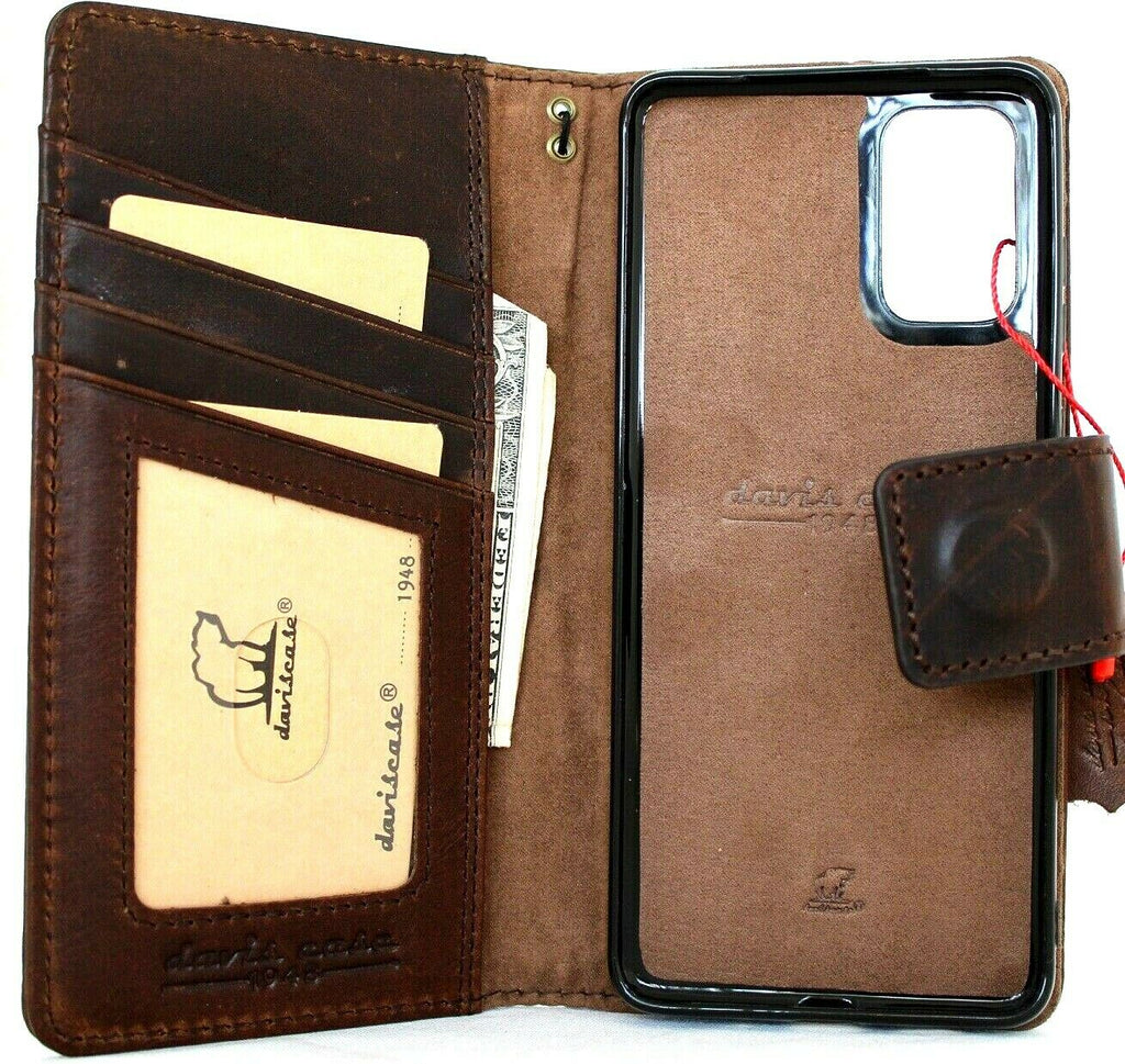 DavisCase genuine full leather wallet case for Samsung Galaxy S20 Plus with card slots, magnetic stand, and removable cover in slim luxury style