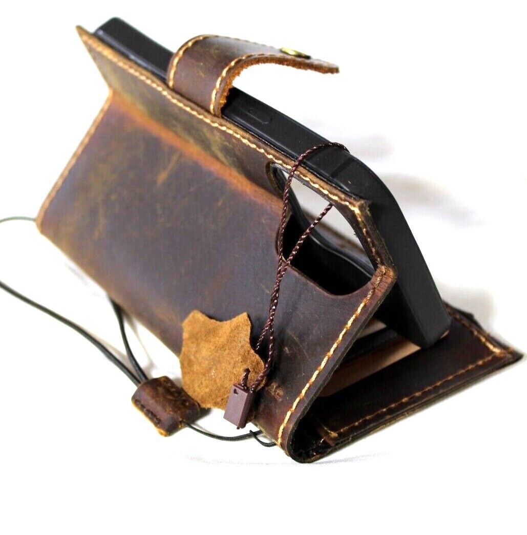 Handmade DAVISCASE leather phone wallet for iPhone 11-15 Pro Max, vintage retro style with ID window, card slots, zipper, full grain leather