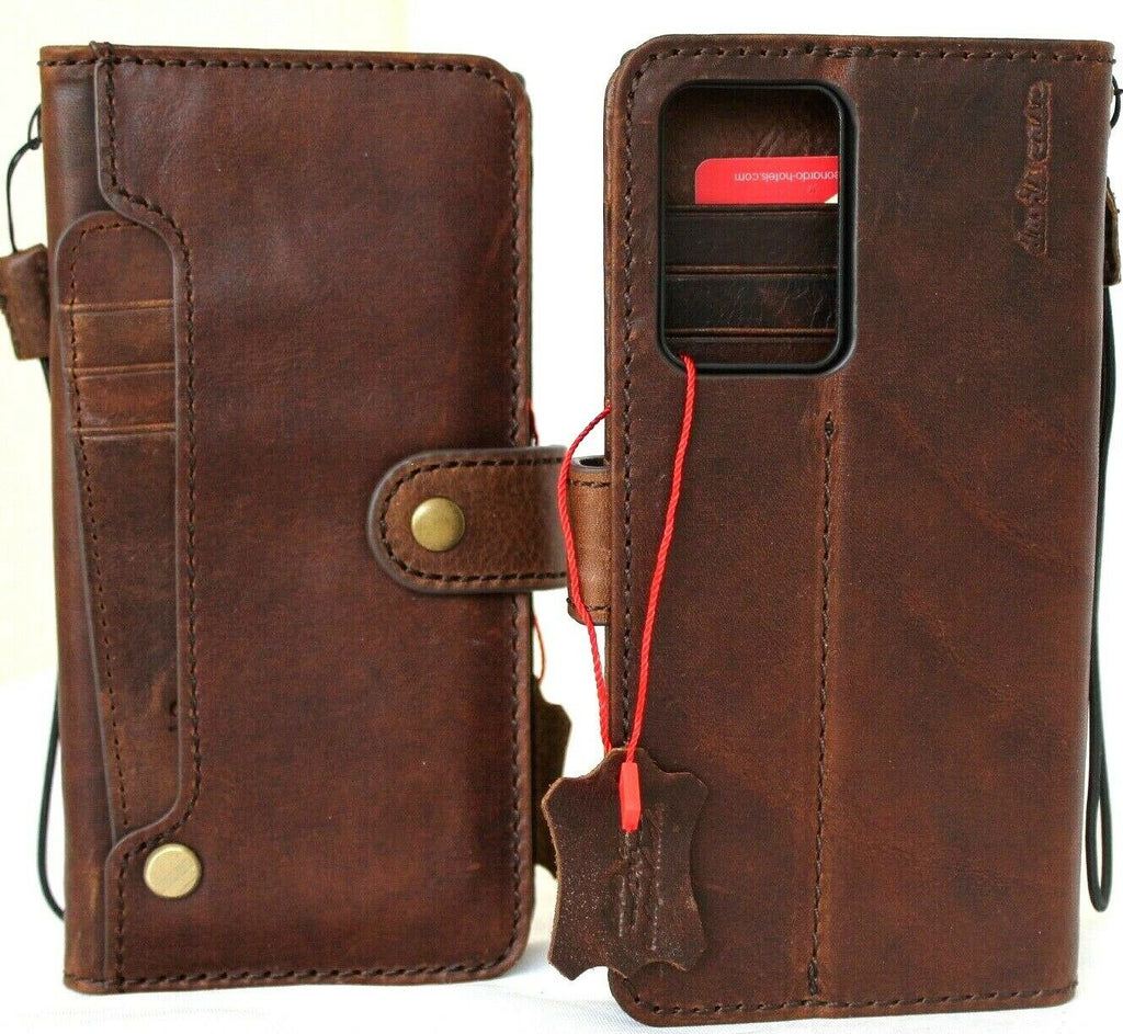 Genuine leather Samsung Galaxy Note 20 Ultra case by DavisCase with wallet design, rubber holder, wireless charging compatibility.