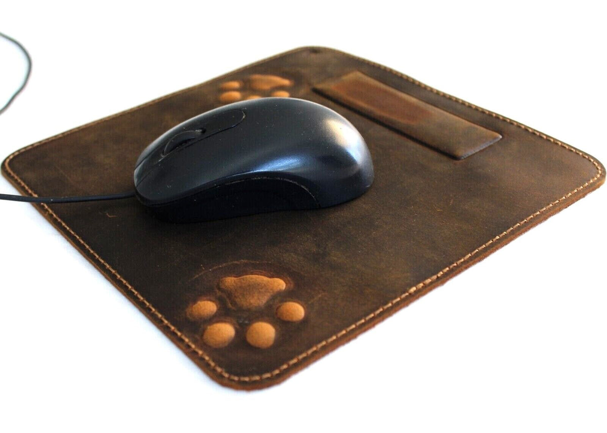 Genuine leather iPad case with vintage dog paw and cat design, handcrafted by DAVISCASE, featuring a soft, retro-style finish.