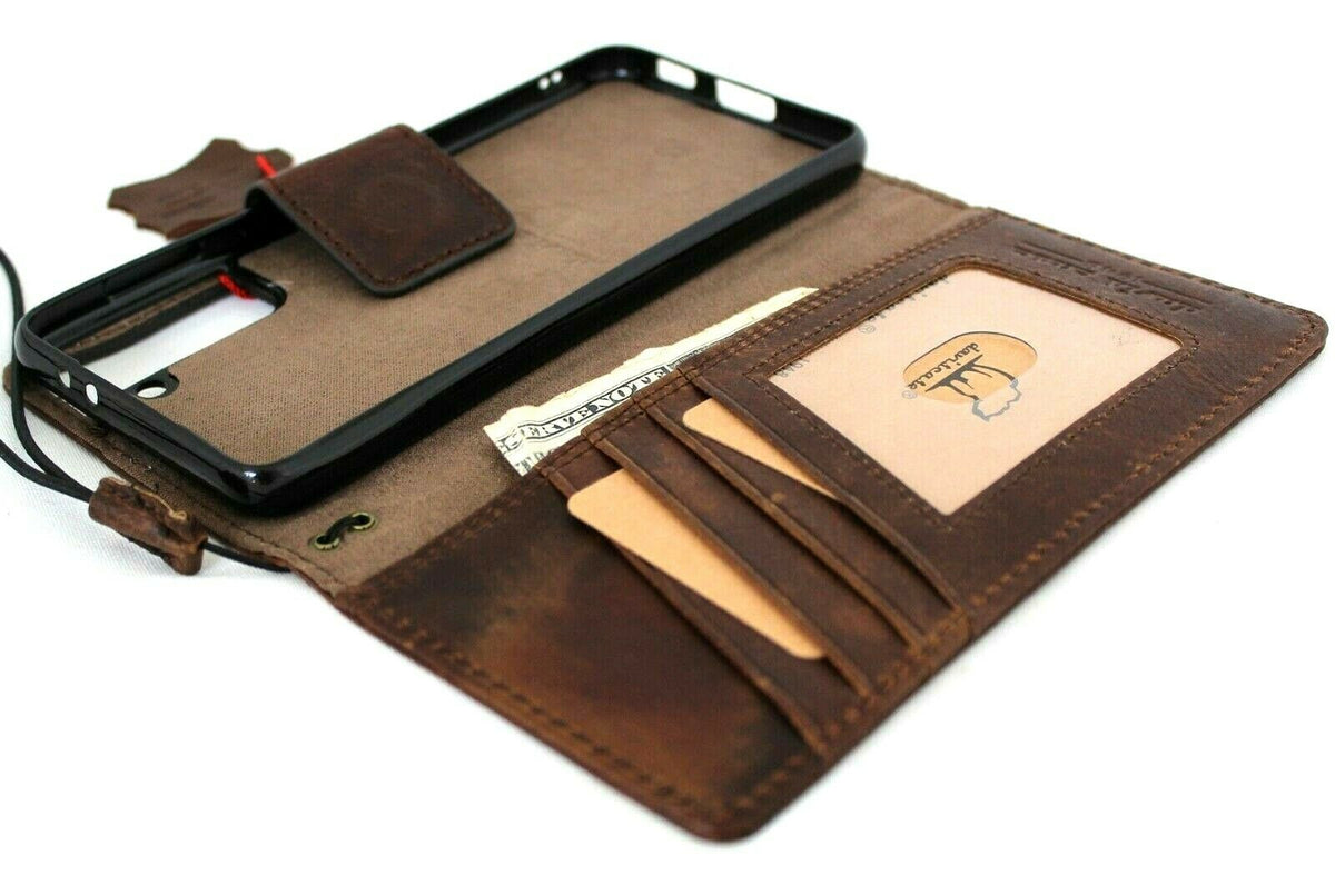 DavisCase genuine full leather wallet case for Samsung Galaxy S21 Plus 5G with card slots, ID window, magnetic stand, slim luxury design