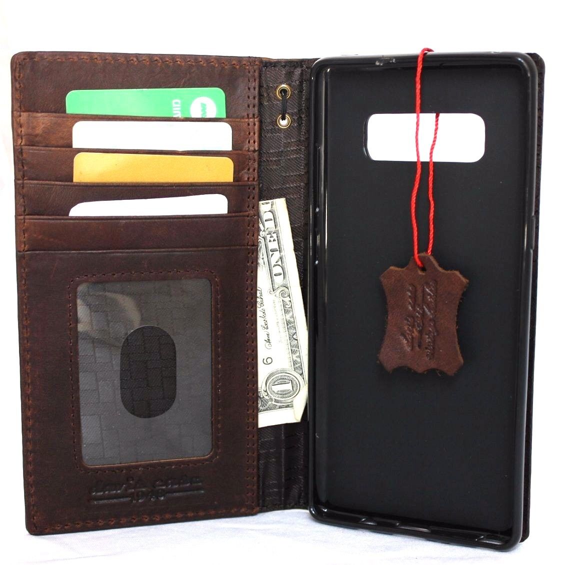 Vintage brown leather Samsung Galaxy Note 8 wallet case with card slots, handcrafted by DAVISCASE, slim and custom embossed.