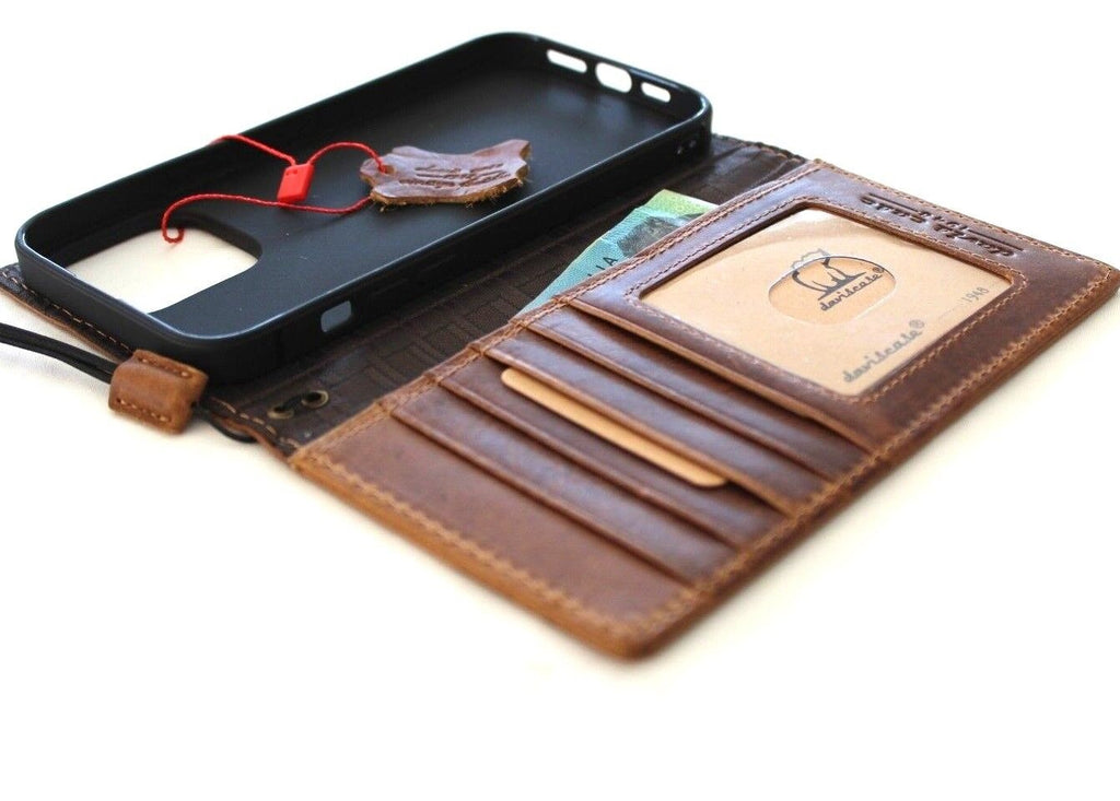 Genuine leather phone case for Galaxy S22, S21, Note 20, A51, A71 by DAVISCASE, vintage wallet style with full grain leather.