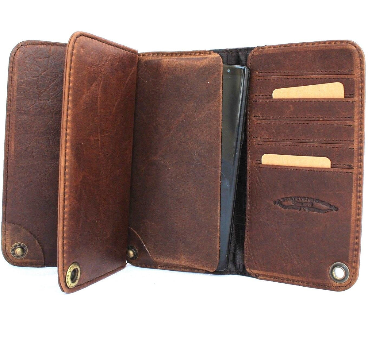 Brown genuine Italian leather LG V40 V30 G7 DAVISCASE book wallet cover with slim, luxurious design and card slots.
