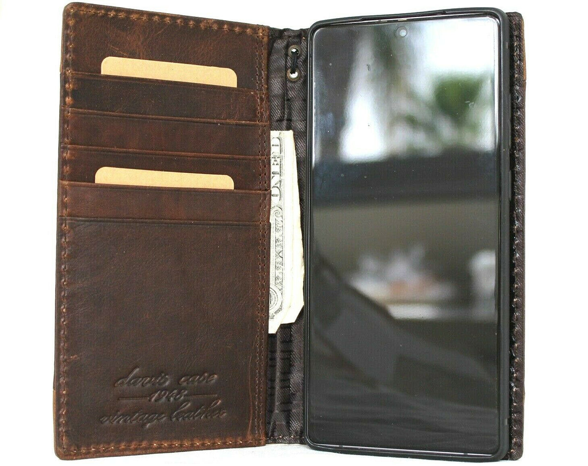Genuine leather Samsung Galaxy Note 20 5G book wallet cover with card slots, designed by DAVISCASE for wireless charging and luxury style