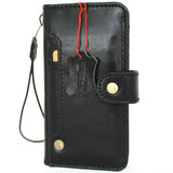 Genuine Soft Leather Case For Apple iPhone 12 Book Wallet ID Window Vintage Style Credit Card Slots Cover Full Grain Black DavisCase