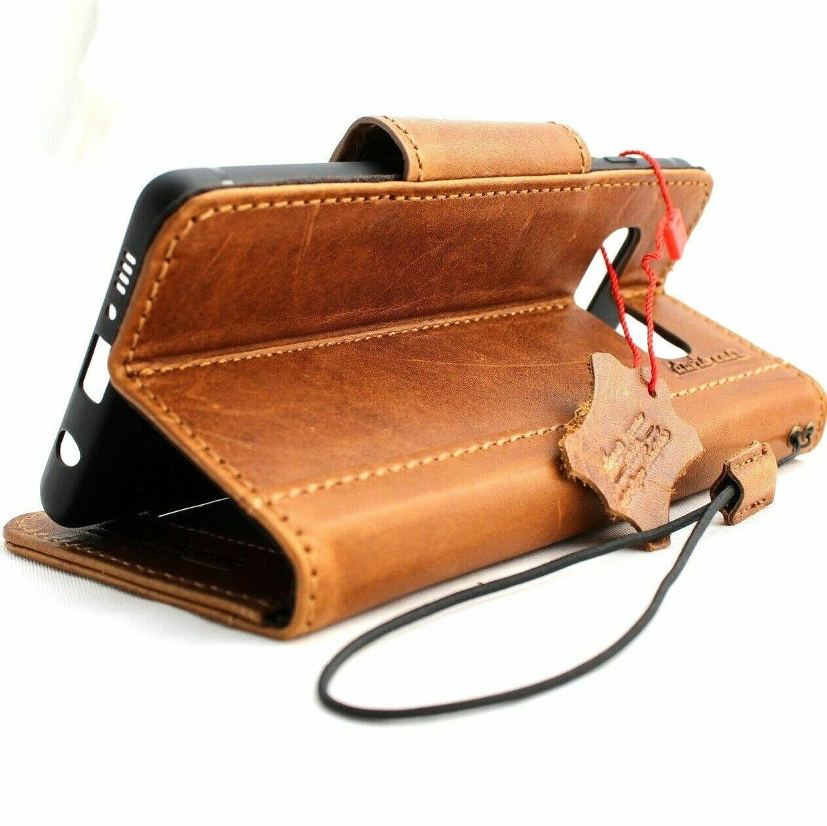 Genuine leather Samsung Galaxy S10e wallet case by DAVISCASE with card slots, flip cover, and rubber holder for slim protection.
