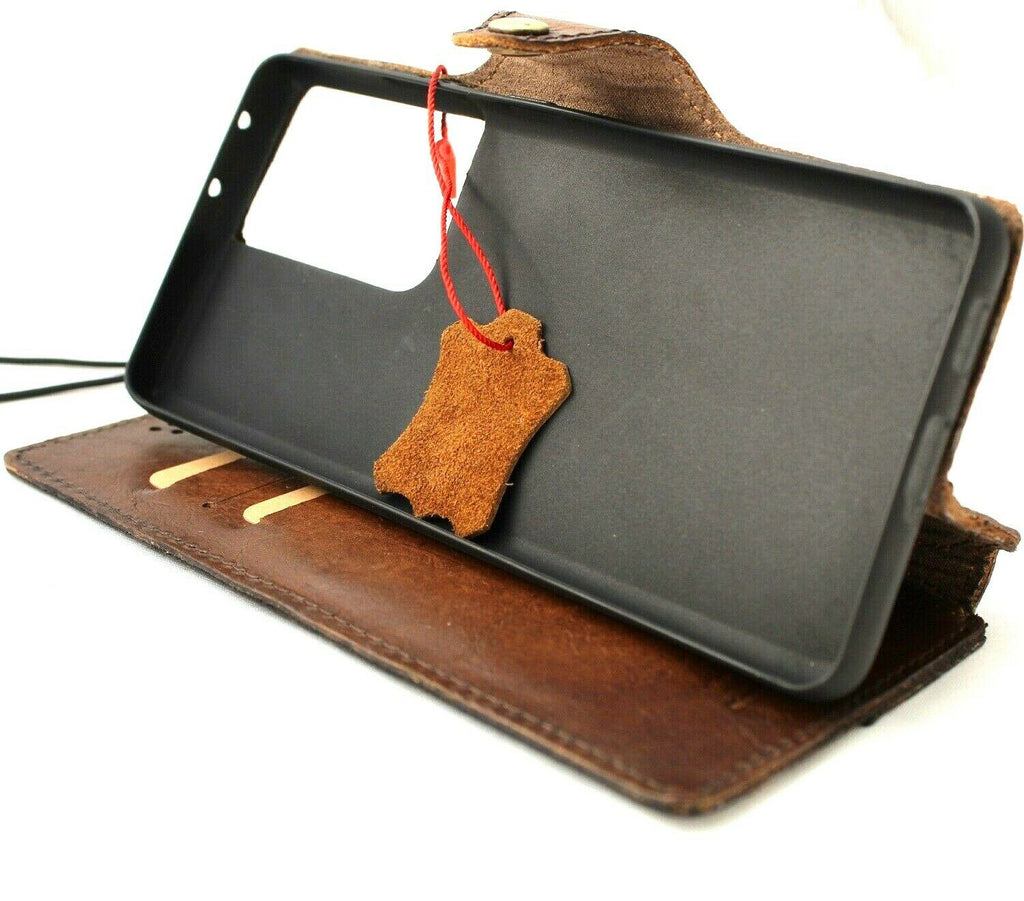 Handcrafted genuine leather wallet case for Samsung Galaxy Note 20 Ultra 5G with card slots and wireless charging compatibility by DavisCase.