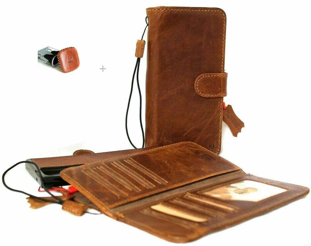Genuine tanned leather case for Samsung Galaxy Note 20 5G with card slots, magnetic stand, and removable cover in black by DAVISCASE.
