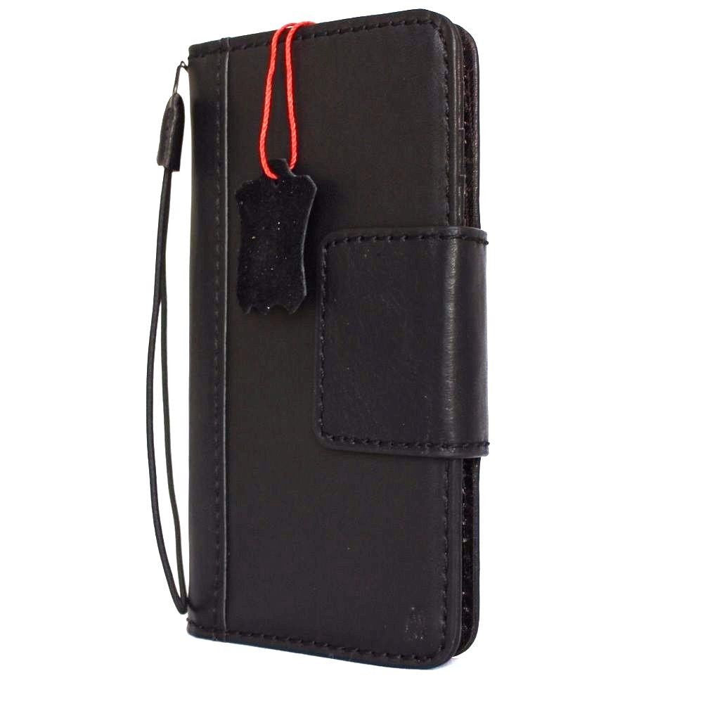 Genuine black leather iPhone 8 Plus case with magnetic cover wallet credit holder, handmade by DAVISCASE, luxury book style.