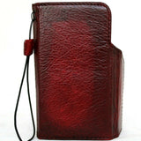 Genuine Hard Leather Wallet Case For Apple iPhone 12 Pro Max Book Credit Cards Slots Soft Cover Top Grain Wine red DavisCase